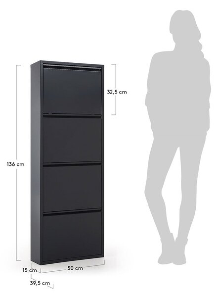 Antracitový kovový výklopný botník 50x136x15 cm Ode – Kave Home
