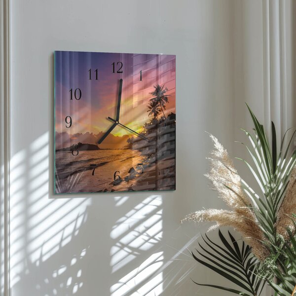 Skleněné hodiny na stěnu Západ slunce zskc-30x30-00178196