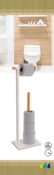 Stojan na toaletní papír White Bamboo, bílá/s dřevěnými prvky