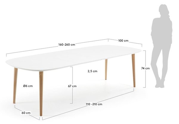 Bílý rozkládací jídelní stůl s bílou deskou 100x160 cm Oqui – Kave Home