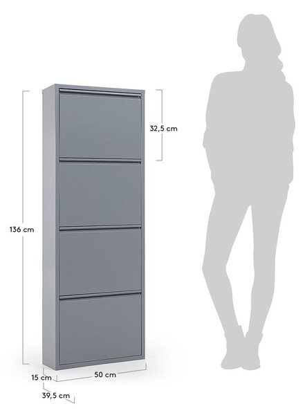 Světle šedý kovový výklopný botník 50x136x15 cm Ode – Kave Home