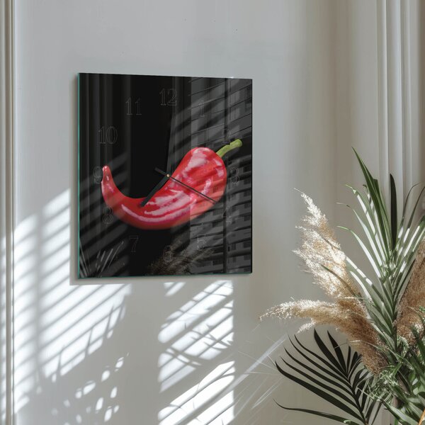 Skleněné hodiny na stěnu Chilli papričky zskc-30x30-00180418