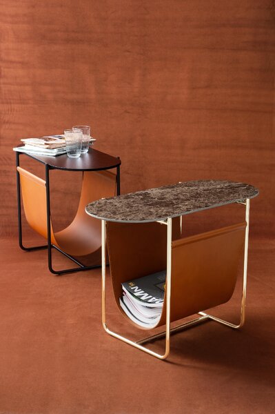 Calligaris Stojan na časopisy Magazine Wood, dřevo, CS5108-W Deska: Matný černý lak/regen.kůže černá, Báze (rám+nohy): Matný černý lak (kov)