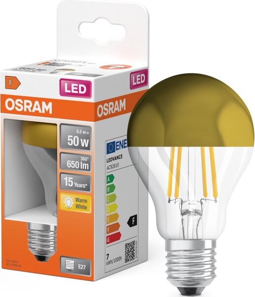 LED Žárovka se zrcadlovým vrchlíkem FILAMENT E27/6,5W/230V 2700K zlatá - Osram