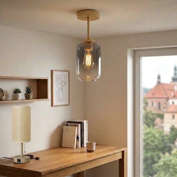 BRILAGI - LED Přisazený lustr R GLASS 1xE27/60W/230V pr. 14 cm béžová/kouř šedá