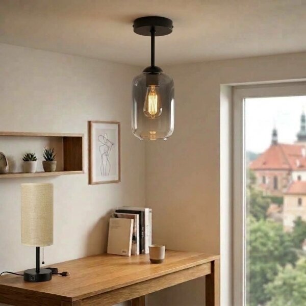 BRILAGI - LED Přisazený lustr R GLASS 1xE27/60W/230V pr. 14 cm černá/kouř šedá