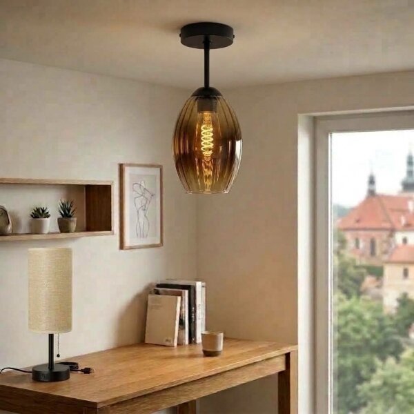 BRILAGI - LED Přisazený lustr R GLASS 1xE27/60W/230V pr. 17cm černá/kouř béžová