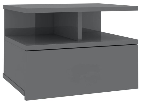 Nástěnný noční stolek Stella - šedý vysoký lesk | 40x31x27 cm