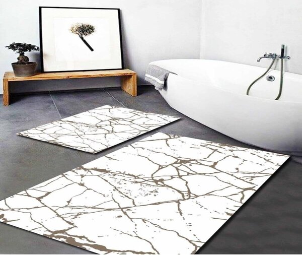 Bílo-hnědé koupelnové předložky v sadě 2 ks 60x100 cm Cracks – Mila Home