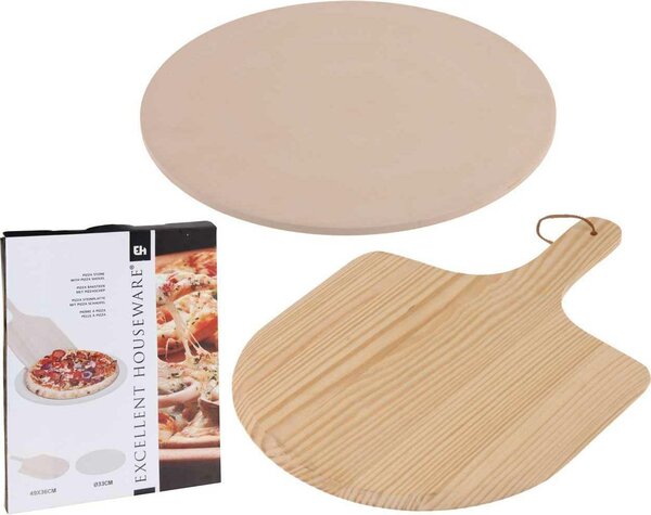 Prkénko na krájení pizzy Duo, keramický kámen + dřevo, (FI) 33 cm + 49x36 cm