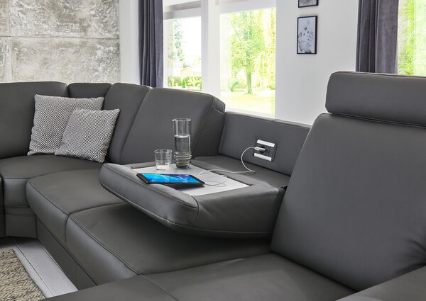 SEDACÍ SOUPRAVA, kůže, antracitová Beldomo Premium - Sedací soupravy