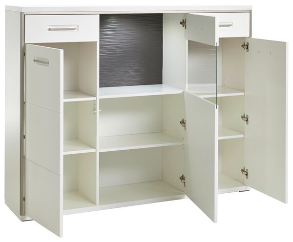 VYSOKÁ KOMODA, šedá, barvy stříbra, bílá, vysoce lesklá bílá, 153/121/45 cm Livetastic - Online Only obývací stěny, Online Only