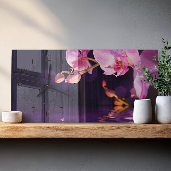 Skleněné hodiny horizontální Orchidej zsppc-60x30-00295370