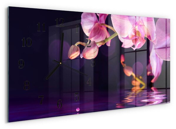 Skleněné hodiny horizontální Orchidej zsppc-60x30-00295370