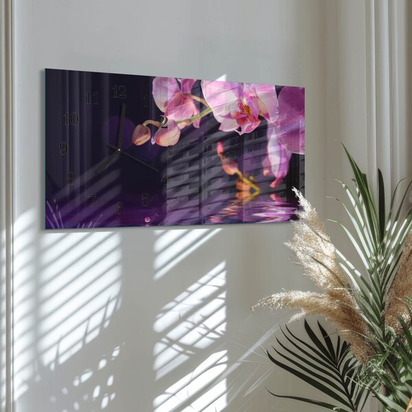 Skleněné hodiny horizontální Orchidej zsppc-60x30-00295370