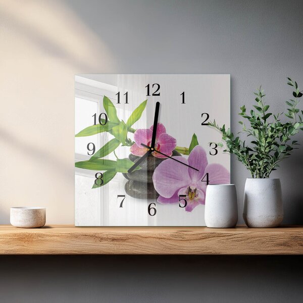 Skleněné hodiny na stěnu Orchidej zskc-30x30-00178236