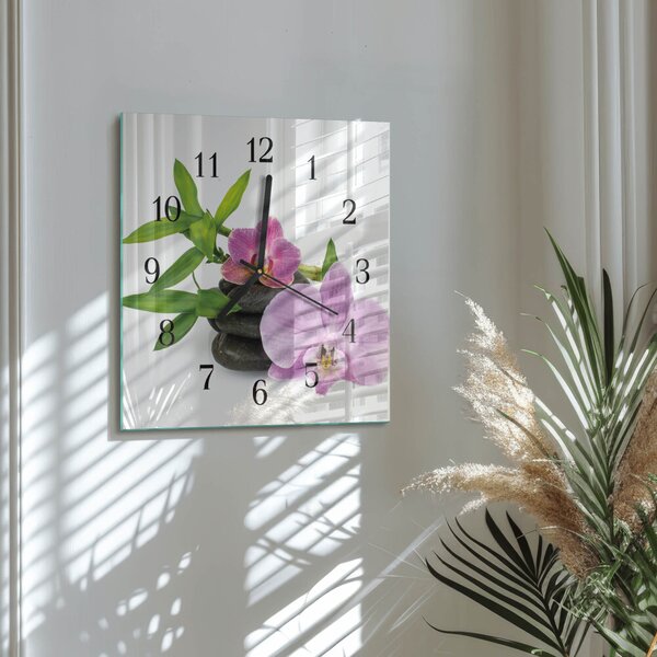 Skleněné hodiny na stěnu Orchidej zskc-30x30-00178236