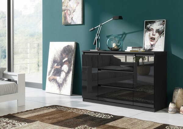 Komoda Meble Masztalerz 120 x 39 x 78 cm, černá lesklá