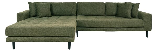 House Nordic Pohovka Lounge Sofa, levá strana, v olivově zelené barvě, se čtyřmi polštáři a nohami z černého dřeva, HN1020 (Olivově zelená)