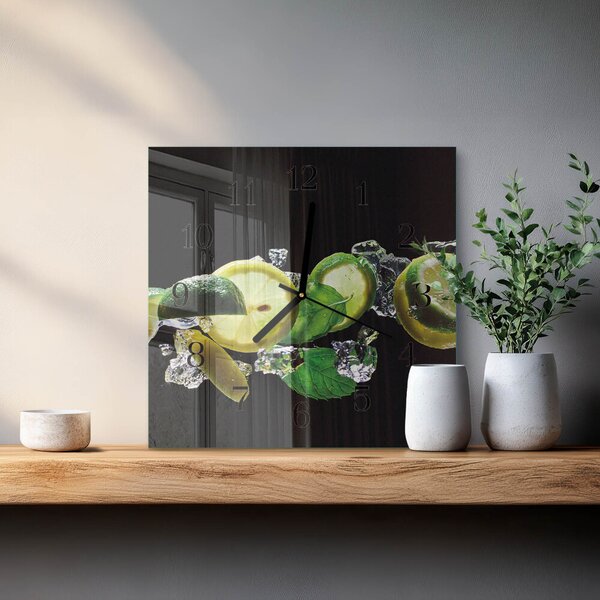 Skleněné hodiny na stěnu Citron a limetka zskc-30x30-00179892