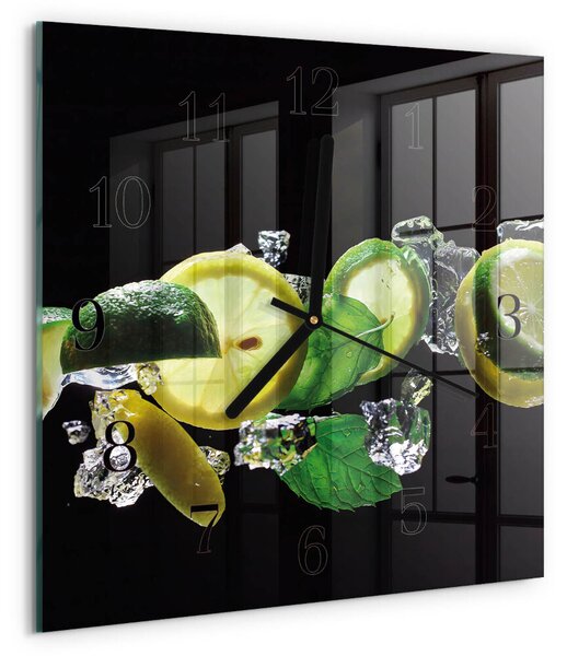Skleněné hodiny na stěnu Citron a limetka zskc-30x30-00179892