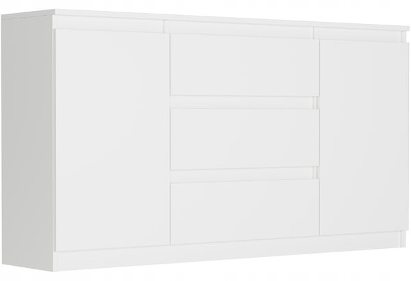 Komoda Framire bílá laminovaná deska 3 zásuvky 140 cm x 40 cm x 76 cm