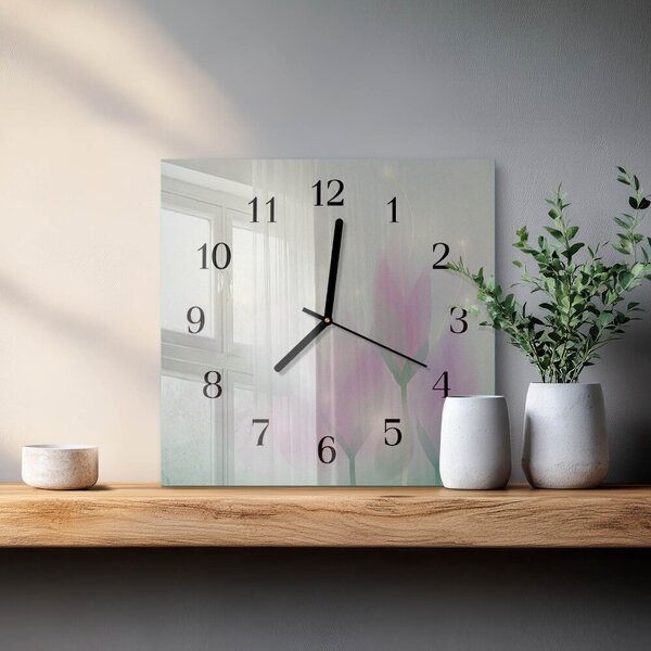 Skleněné hodiny na stěnu Květiny zskc-30x30-00175957