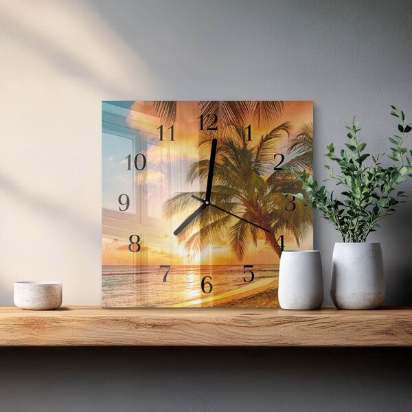 Skleněné hodiny na stěnu Západ slunce zskc-30x30-00178598