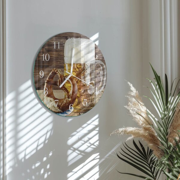 Skleněné hodiny na stěnu Pivní preclík zsob-fi30-00084942