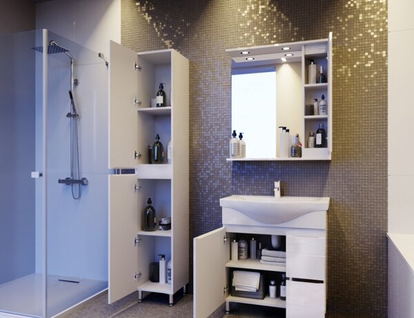 Lavedo Auriga 65 závěsná koupelnová skříňka se zrcadlem a LED osvětlením Orientace: Levá