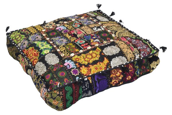 Meditační polštář, ručně vyšívaný patchwork, čtverec, 61x61x15cm (QJ)