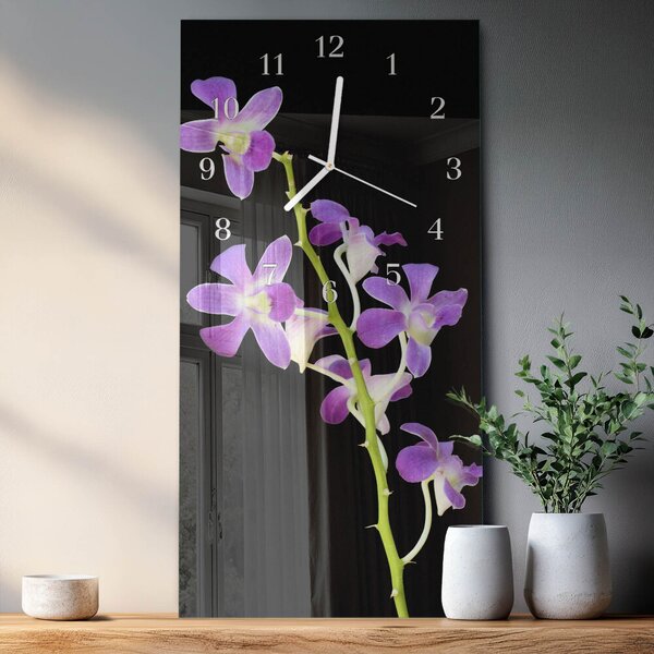 Skleněné hodiny vertikální Květiny zsppb-30x60-00080756