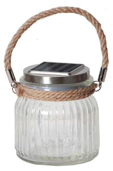 Skleněná solární LED lucerna Star Trading Jamjar, výška 11,5 cm