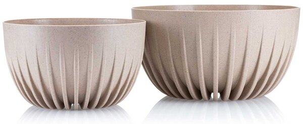 PLASTOVÝ KVĚTINÁČ STRIPPED ECO SADA 2KS 16X30 CM+15X24 CM BÉŽOVÁ