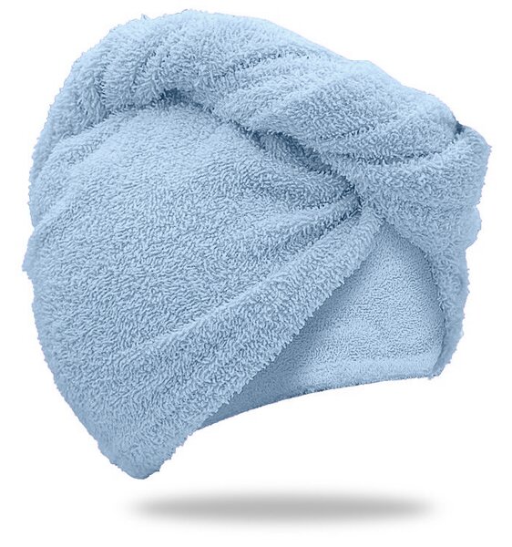 Rychleschnoucí froté turban na vlasy světle modrý, 100% bavlna