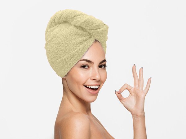 Rychleschnoucí froté turban na vlasy béžový, 100% bavlna