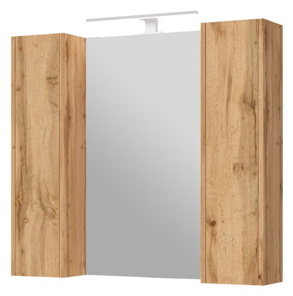 Kingsbath Bronx Wotan Oak 90 závěsná koupelnová skříňka se zrcadlem a LED osvětlením