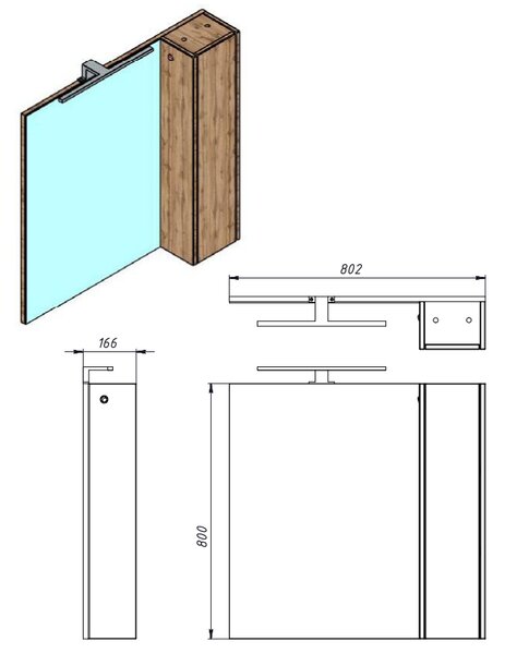 Lavedo Bronx Wotan Oak 80 – závěsná koupelnová galerka se zrcadlem a LED osvětlením | Lavedo by Aplomo