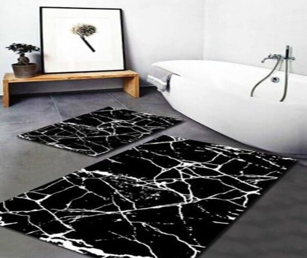 Bílo-černé koupelnové předložky v sadě 2 ks 60x100 cm Cracks – Mila Home