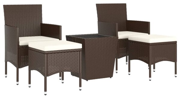 5dílný zahradní bistro set polyratan a tvrzené sklo hnědý