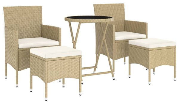 5dílný zahradní bistro set polyratan a tvrzené sklo béžový