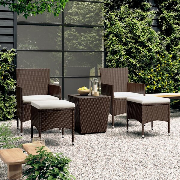 5dílný zahradní bistro set polyratan a tvrzené sklo hnědý