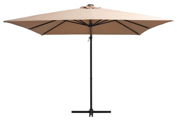 Boční zahradní slunečník s LED ocelová tyč 250 x 250 cm taupe