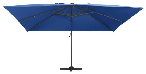 Boční zahradní slunečník s LED hliníková tyč 400x300 cm azurový