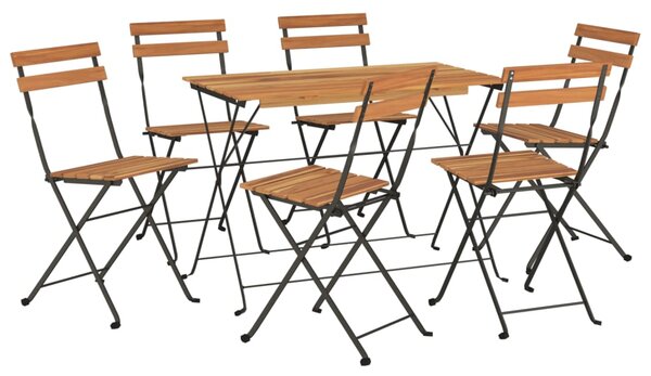 7dílný skládací bistro set masivní akáciové dřevo a ocel