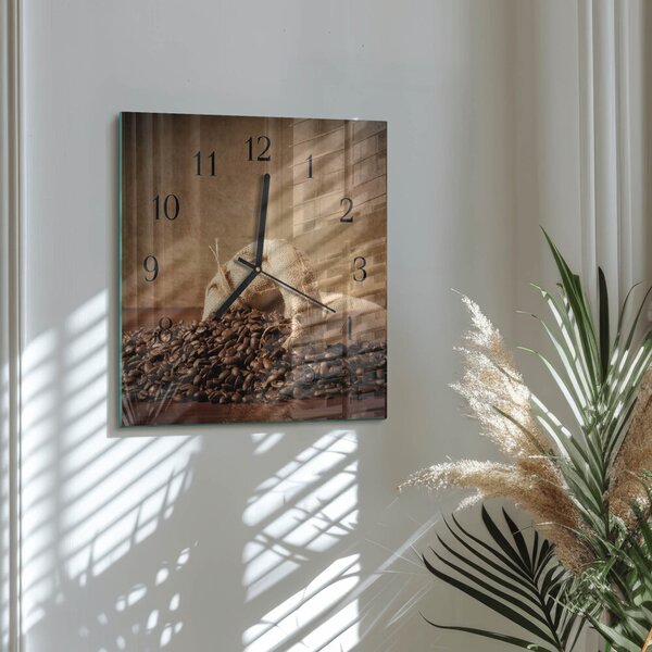 Skleněné hodiny na stěnu Káva zskc-30x30-00181957