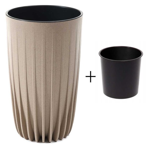 PLASTOVÝ KVĚTINÁČ STRIPPED ECO SADA 2KS 42X25 CM+ 51X30 CM BÉŽOVÁ
