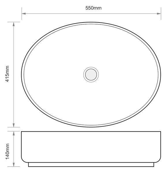 Erga Aadhya, umyvadlo na desku 550x415x140 mm, černá matná, ERG-V03-9594-M-001-BK