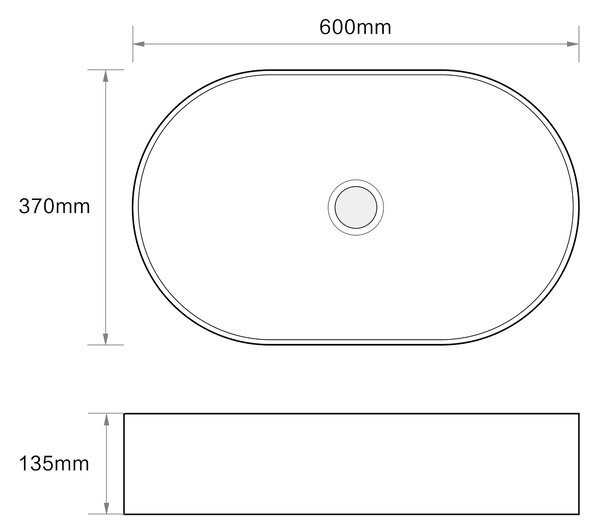 Erga Lakelyn, umyvadlo na desku 600x370x135 mm, bílá lesklá, ERG-V03-9720B-WH