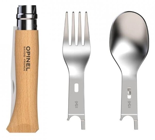 Opinel sada Picnic+ N °8 - lžíce, vidlička, ubrousek, včetně nože